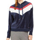 Tommy Hilfiger Sport Velour Chevron Pullover Hoodie Feminino Azul Marinho Tamanho Médio