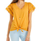 Top feminino com amarração frontal e mangas ilhós estilo &amp; co, amarelo, tamanho médio