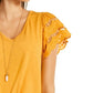 Top feminino com amarração frontal e mangas ilhós estilo &amp; co, amarelo, tamanho médio