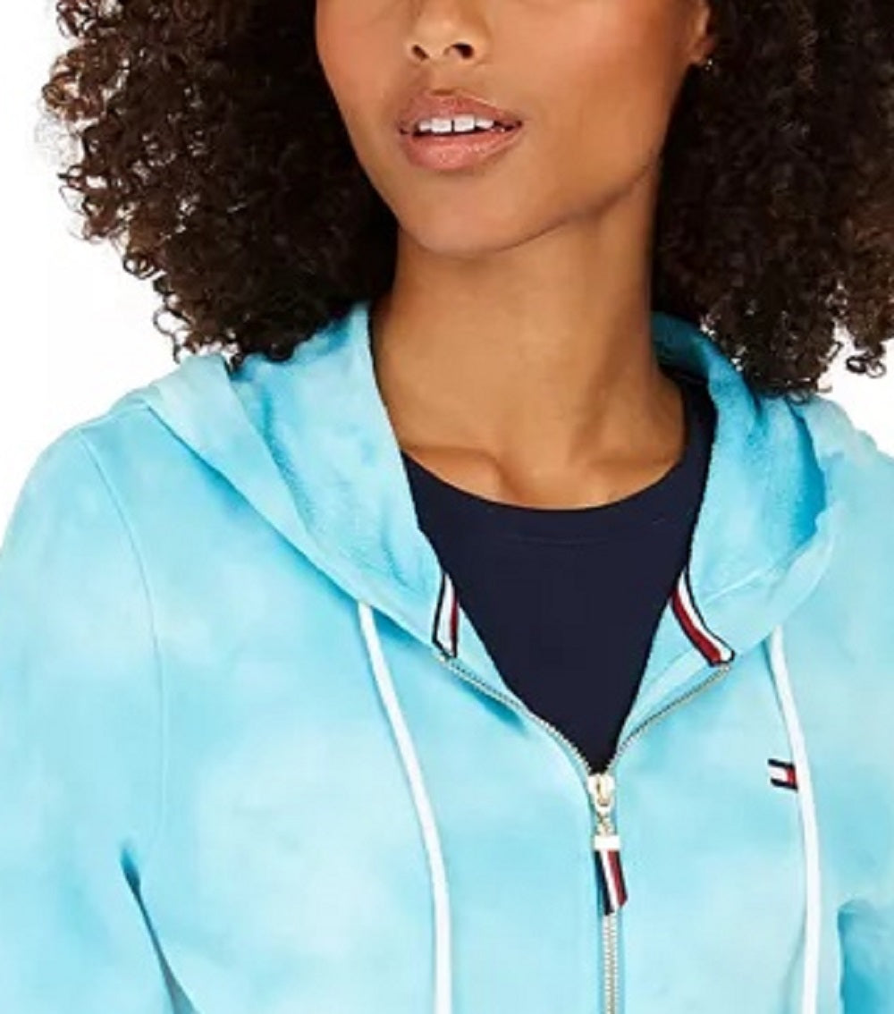 Tommy Hilfiger Moletom com capuz feminino de algodão tingido, azul, tamanho pequeno