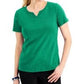 Blusa feminina Karen Scott com decote dividido e acabamento em crochê, verde, tamanho XX-G