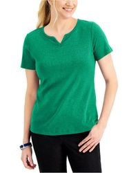 Blusa feminina Karen Scott com decote dividido e acabamento em crochê, verde, tamanho XX-G