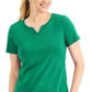 Blusa feminina Karen Scott com decote dividido e acabamento em crochê, verde, tamanho XX-G
