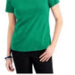 Blusa feminina Karen Scott com decote dividido e acabamento em crochê, verde, tamanho XX-G