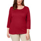 Blusa feminina Karen Scott de algodão com decote redondo, vermelha, tamanho PXL