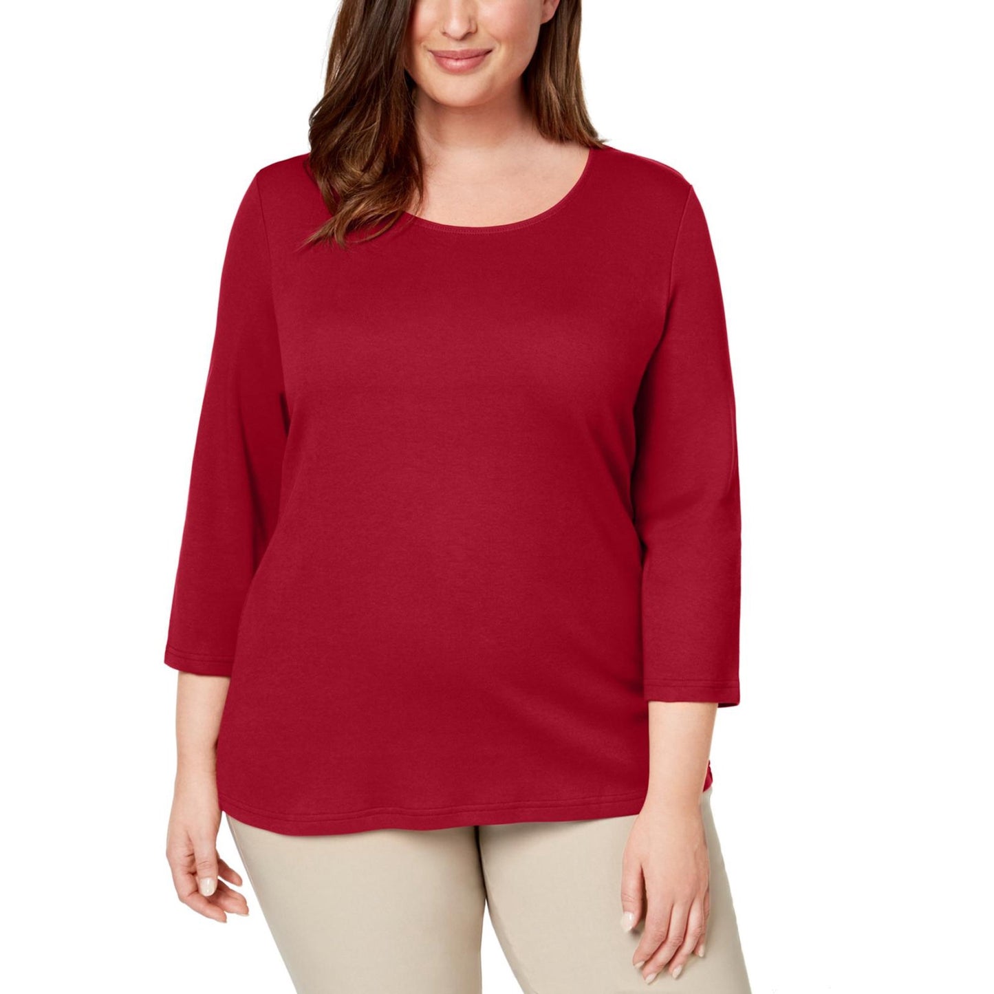 Blusa feminina Karen Scott de algodão com decote redondo, vermelha, tamanho PXL