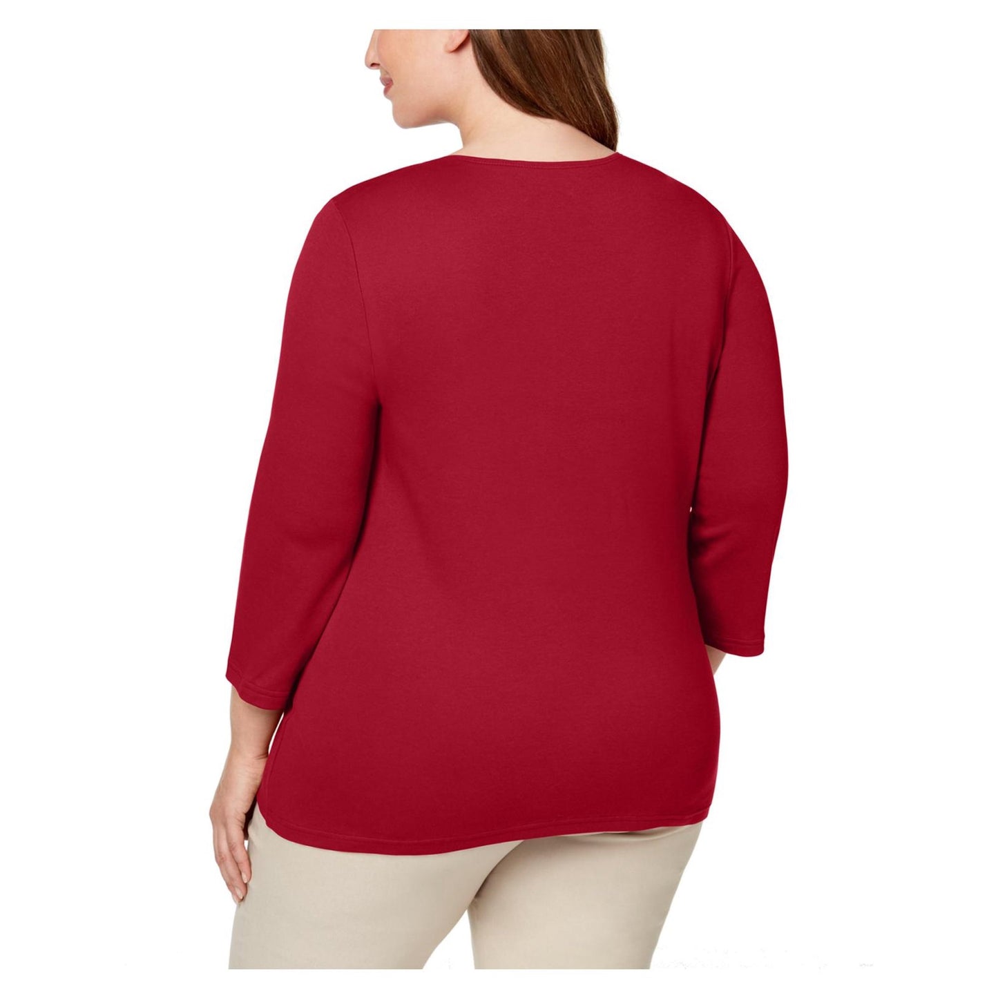 Blusa feminina Karen Scott de algodão com decote redondo, vermelha, tamanho PXL