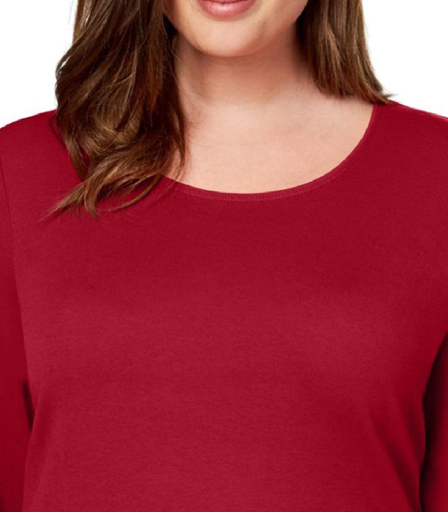 Blusa feminina Karen Scott de algodão com decote redondo, vermelha, tamanho PXL