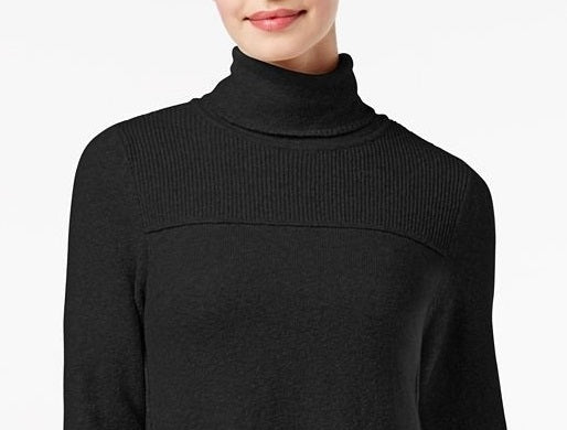 Suéter túnica feminino com costura exposta e gola simulada, preto, tamanho grande, estilo &amp; co