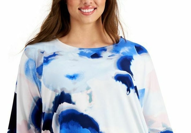 Blusa feminina Alfani com decote canoa e manga dolman, azul, tamanho extragrande