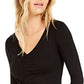 Blusa feminina Bar III com decote em V e franzido frontal, preta, tamanho P