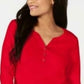 Karen Scott Top Henley de Algodão Feminino Vermelho Tamanho PXL