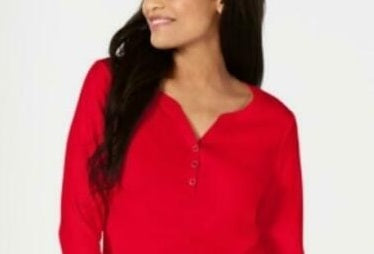 Karen Scott Top Henley de Algodão Feminino Vermelho Tamanho PXL