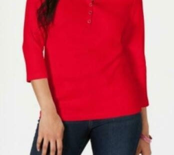 Karen Scott Top Henley de Algodão Feminino Vermelho Tamanho PXL