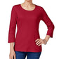 Karen Scott Blusa feminina de algodão com decote redondo e manga 3/4, vermelha, tamanho pequeno