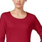 Karen Scott Blusa feminina de algodão com decote redondo e manga 3/4, vermelha, tamanho pequeno