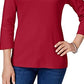 Karen Scott Blusa feminina de algodão com decote redondo e manga 3/4, vermelha, tamanho pequeno