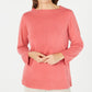 Blusa feminina Karen Scott com estampa canelada, manga comprida, gola redonda, rosa, tamanho pequeno G