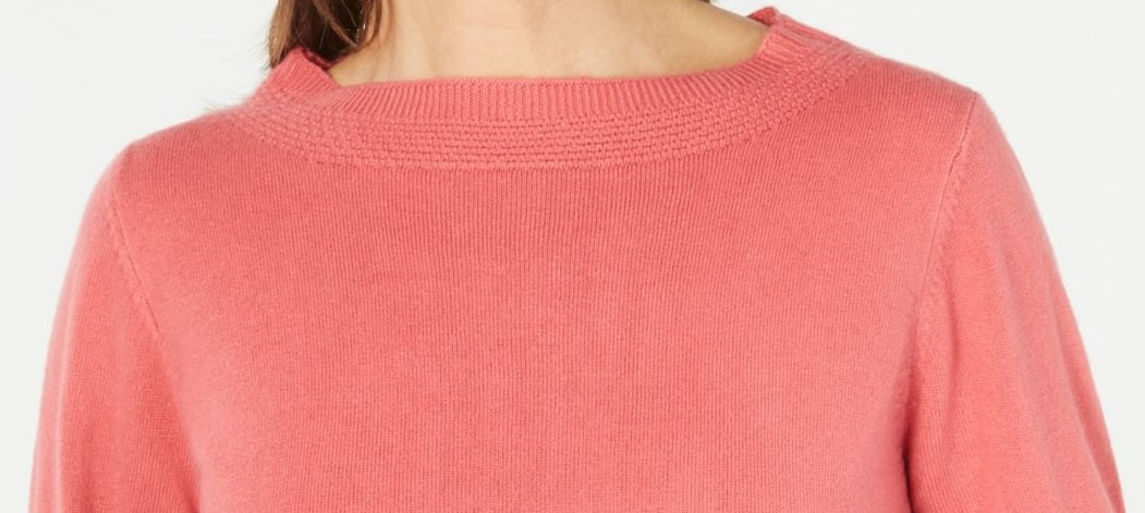 Blusa feminina Karen Scott com estampa canelada, manga comprida, gola redonda, rosa, tamanho pequeno G