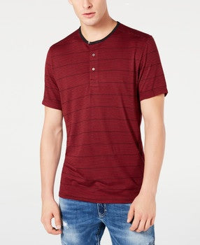 INC International Concepts Masculino Listrado Henley Vinho/Preto Tamanho X-Grande