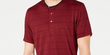 INC International Concepts Masculino Listrado Henley Vinho/Preto Tamanho X-Grande