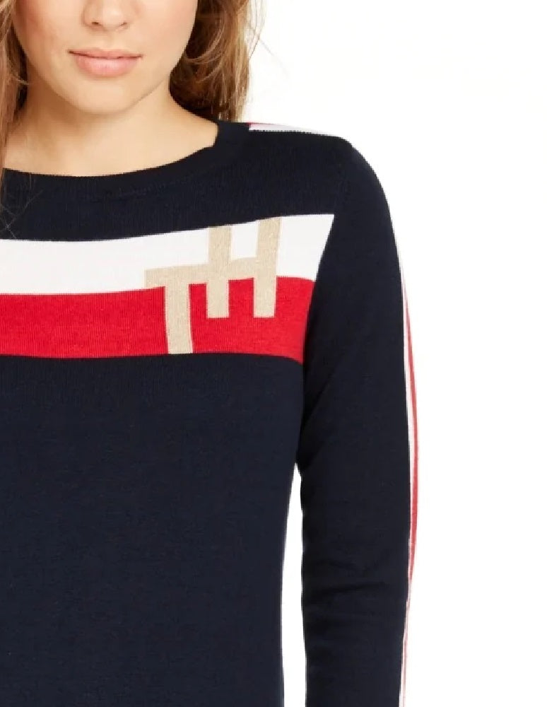 Tommy Hilfiger Suéter Listrado Colorblocked Feminino Azul Marinho Tamanho XS