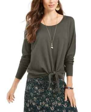 Suéter feminino com bainha amarrada, verde, tamanho pequeno, estilo &amp; co