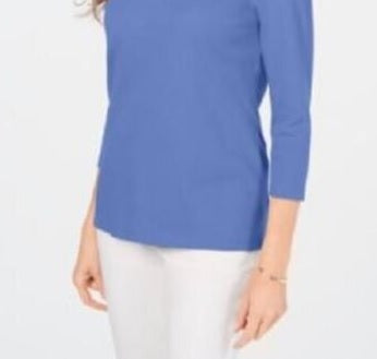 Blusa feminina Karen Scott de algodão com acabamento em botões, azul, tamanho médio