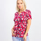 Karen Scott Blusa Henley Feminina Estampada Liberty Daisy Vermelha/Azul Tamanho Pequeno