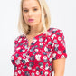 Karen Scott Blusa Henley Feminina Estampada Liberty Daisy Vermelha/Azul Tamanho Pequeno