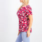 Karen Scott Blusa Henley Feminina Estampada Liberty Daisy Vermelha/Azul Tamanho Pequeno
