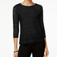 Top feminino Charter Club Petite Lace com manga 3/4, preto, tamanho GG
