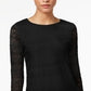 Top feminino Charter Club Petite Lace com manga 3/4, preto, tamanho GG