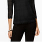 Top feminino Charter Club Petite Lace com manga 3/4, preto, tamanho GG