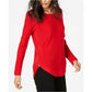 Suéter túnica feminino de malha waffle com zíper lateral, vermelho, tamanho X-S