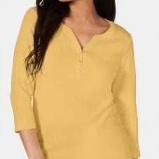 Karen Scott Top Henley de algodão feminino amarelo tamanho GG