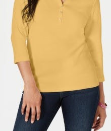 Karen Scott Top Henley de algodão feminino amarelo tamanho GG