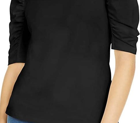 Blusa feminina com manga bufante INC International Concepts, preta, tamanho G