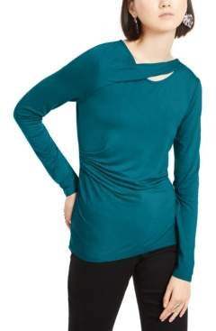 Blusa feminina com decote torcido INC International Concepts, azul, tamanho X-S