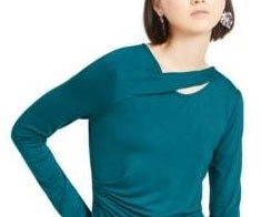 Blusa feminina com decote torcido INC International Concepts, azul, tamanho X-S