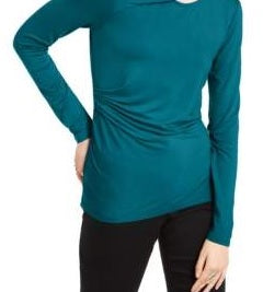 Blusa feminina com decote torcido INC International Concepts, azul, tamanho X-S