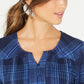 Blusa xadrez feminina estilo &amp; co com decote aberto, azul, tamanho grande