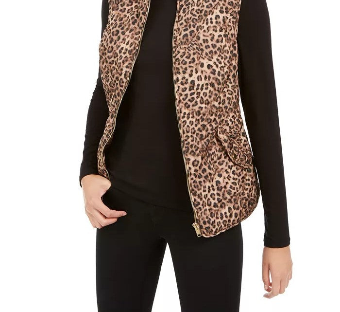 Colete feminino Charter Club Petite com zíper frontal estampado, bege, tamanho Petite G