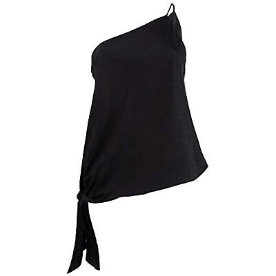 Leyden Women's Top de um ombro só com amarração lateral, preto, tamanho grande