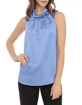 Blusa feminina Anne Klein sem mangas com gola torcida, azul, tamanho 14