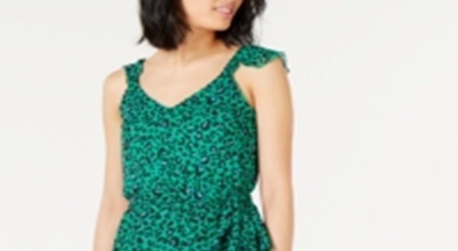 Vestido feminino com babados e estampa animal da INC International Concepts, estampa de leopardo esmeralda, verde, tamanho 18