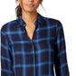 Camisa xadrez feminina INC International Concepts com botões, azul, tamanho M