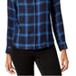 Camisa xadrez feminina INC International Concepts com botões, azul, tamanho M