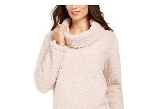 Suéter feminino Sherpa com gola alta, rosa, tamanho grande, estilo &amp; co