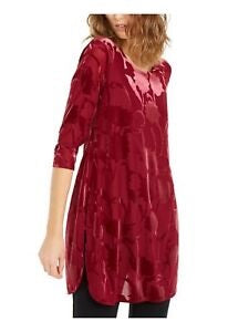 Blusa de festa feminina Alfani marrom com fenda floral e manga dolman, gola redonda, vinho, tamanho XX-G